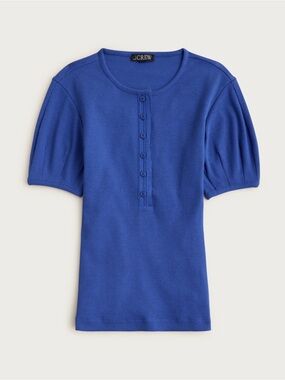 nwt j.crew perfect rib puff-sleeve henley shirt in radiant cobalt blue xs $70